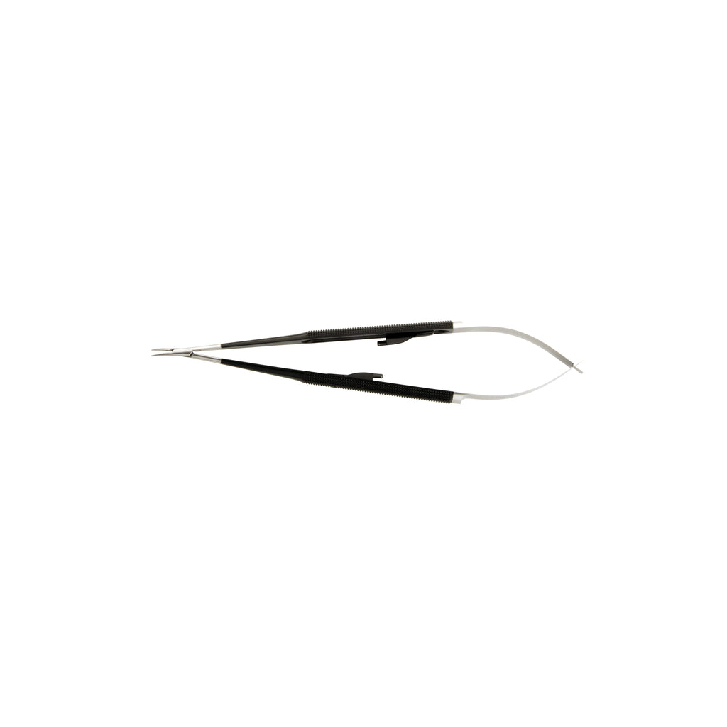 Stille Micro Needle Holder Regular Box Lock Diamond Jaws, 0.8 mm tips, With ratchet, Curved, 18 cm