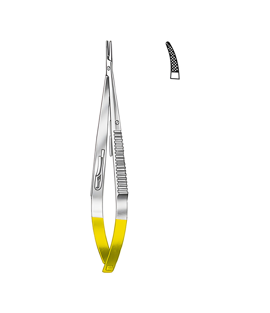 Castroviejo Needle Holder Tungsten Carbide Curved Ratchet Serrated 14cm