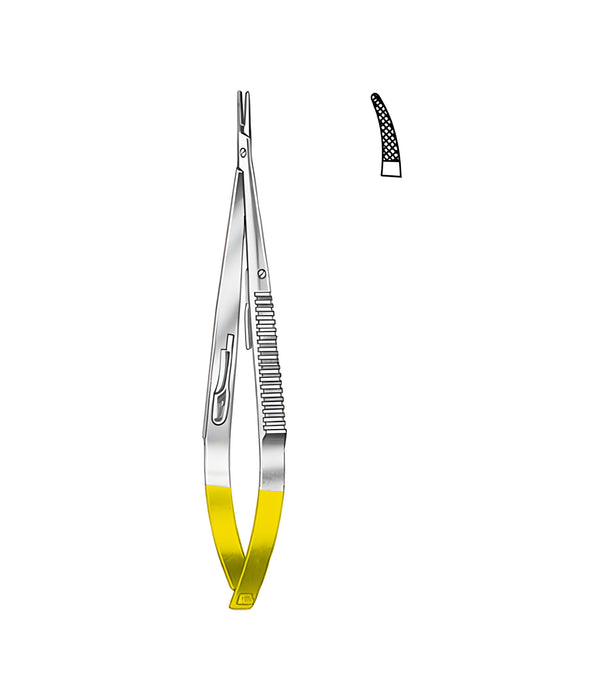 Castroviejo Needle Holder Tungsten Carbide Curved Ratchet Serrated 14cm
