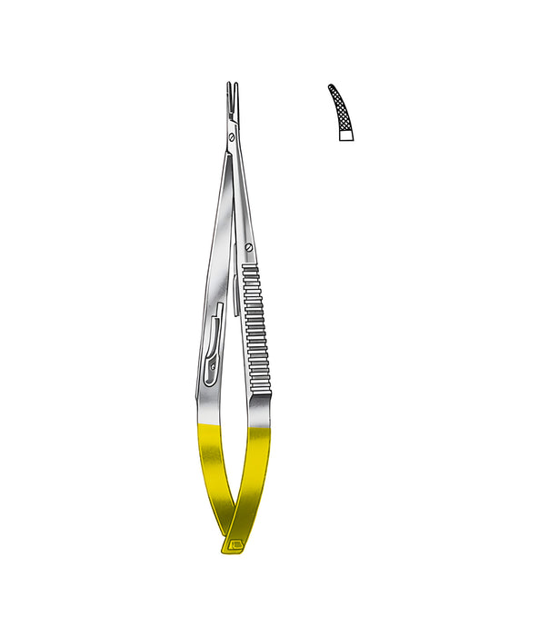 Micro-Needle Holder Tungsten Carbide Curved Ratchet Serrated 18.0cm
