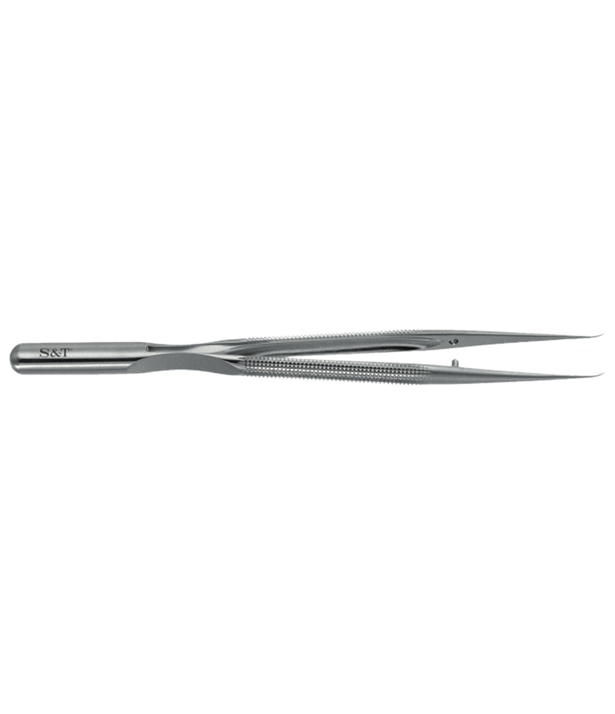 S&T Forceps Round handle, 15 cm long, curved with platform (00166)