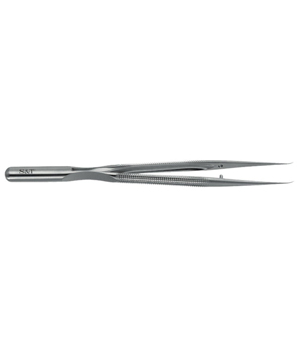 S&T Forceps Round handle, 15 cm long, curved with platform (00166)