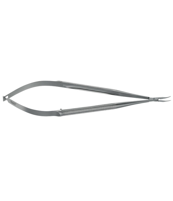 S&T Needle holder curved round handle 8mm, 15 cm long, Tip 0.2 mm without lock (00730)