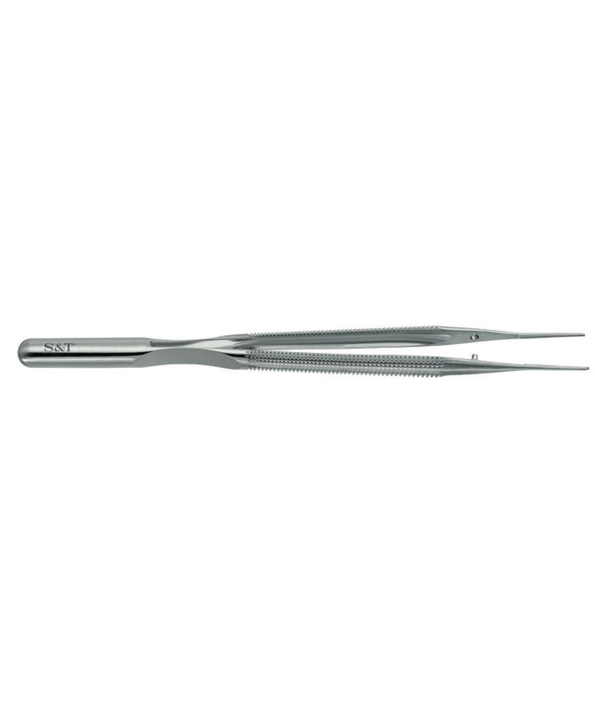 S&T Forceps, 21cm long, round handle 8mm, straight, tip 1.1mm, atraumatic (00806)