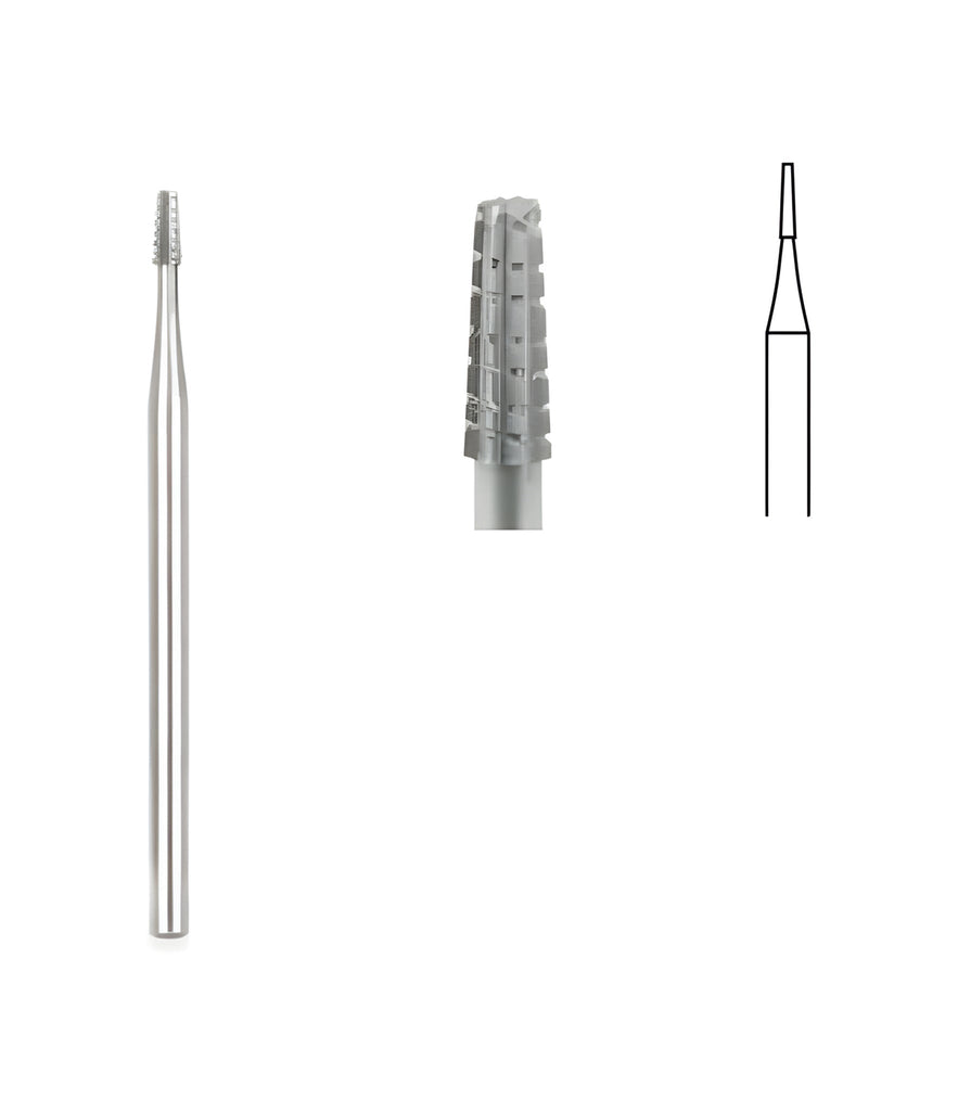 Tapered Fissure Cross Cut Bur, 1mm Head, 10/box, for dental procedures